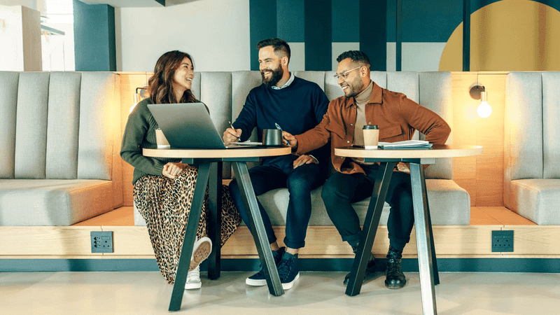 Modern entrepreneurs working together in a lobby